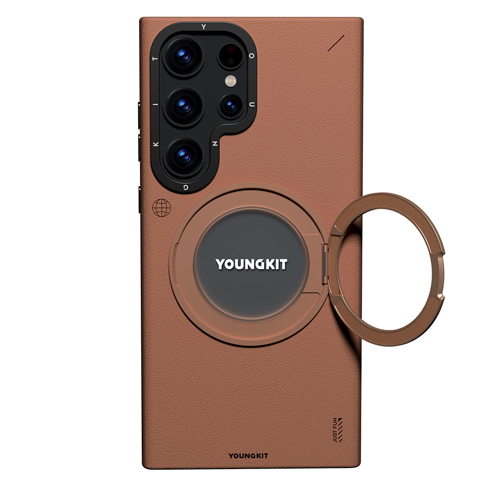 Galaxy S23 Ultra Kılıf M-safe Şarj Özellikli 360° Standlı Basit Mat Deri Desenli Youngkit Tech Leather Serisi Kılıf Galaxy S23 Ultra Kılıf M-safe Şarj Özellikli 360° Standlı Basit Mat Deri Desenli Youngkit Tech Leather Serisi Kılıf